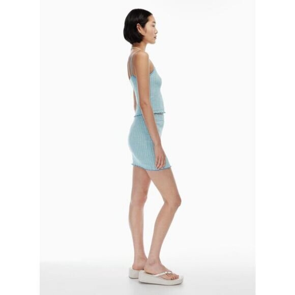 WILFRED Aritzia Reunion Seersucker High-Waisted Tube Skirt Size Medium Orange - Picture 5 of 8